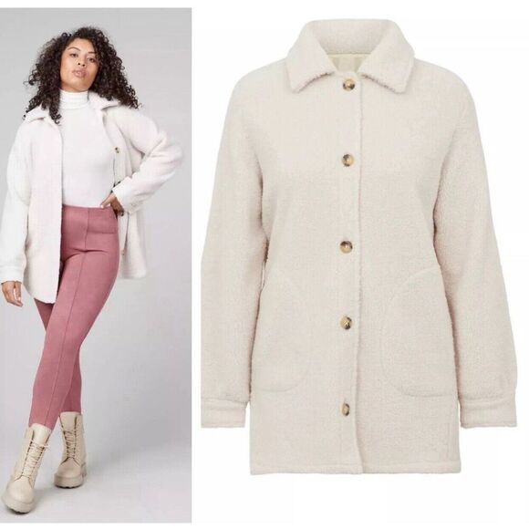 Spanx Luxe Fleece Shacket Plus Size 3X Cream Cozy Pockets Oversized Jacket - Picture 5 of 5